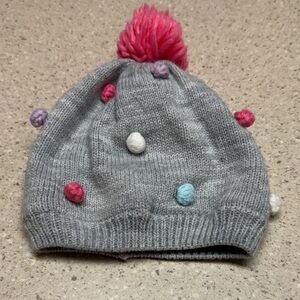 Carter’s Gray Knit Beanie with Colorful Pom-Poms. 12-24 months